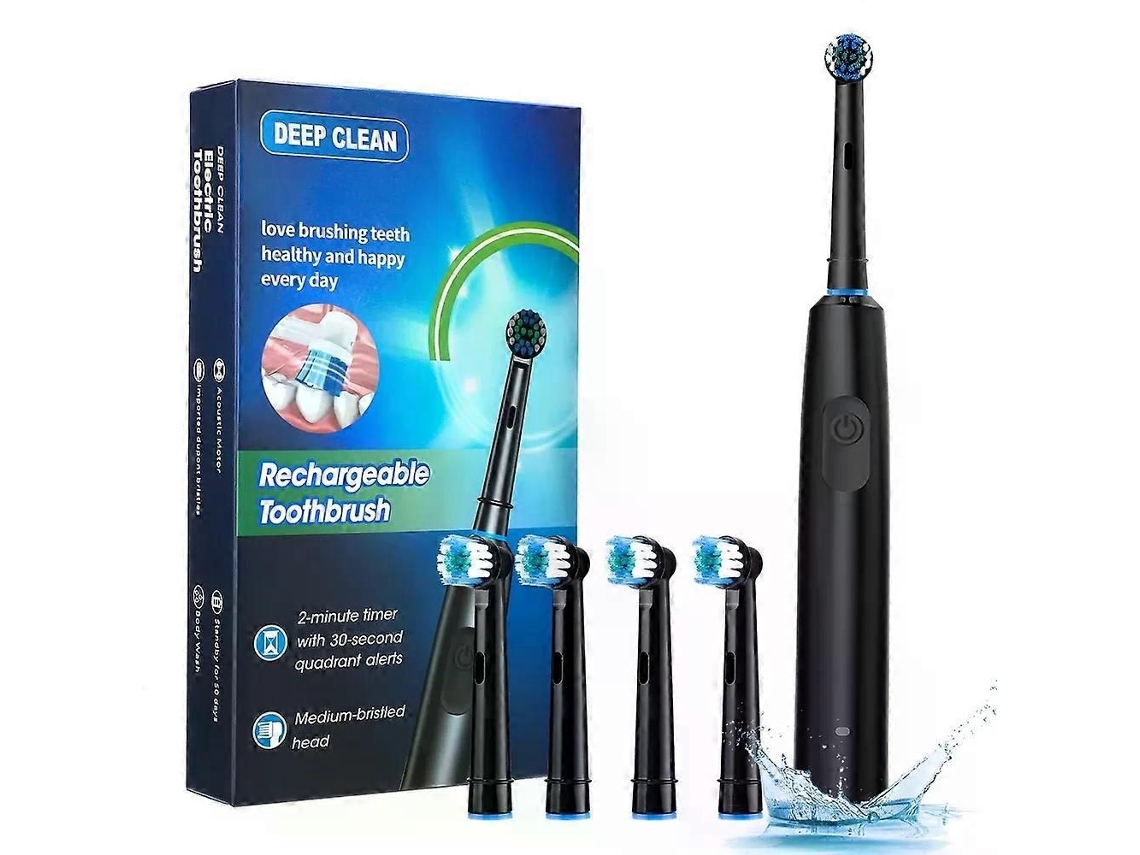 Escova De Dentes Elétrica Rotativa Inteligente, Recarregável Com 4 Cabeças, Escova De Dentes Elétrica Para Adultos Com Cabeças Macias De Substitu