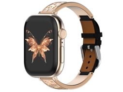 Bracelete Para Apple Watch 42/41/40/38mm - Híbrida Butterfly: Aço Inoxidável E Couro Genuíno Ouro Rosa + Preto
