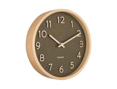 Relógio de madeira redondo puro 22 cm verde musgo interior Karlsson