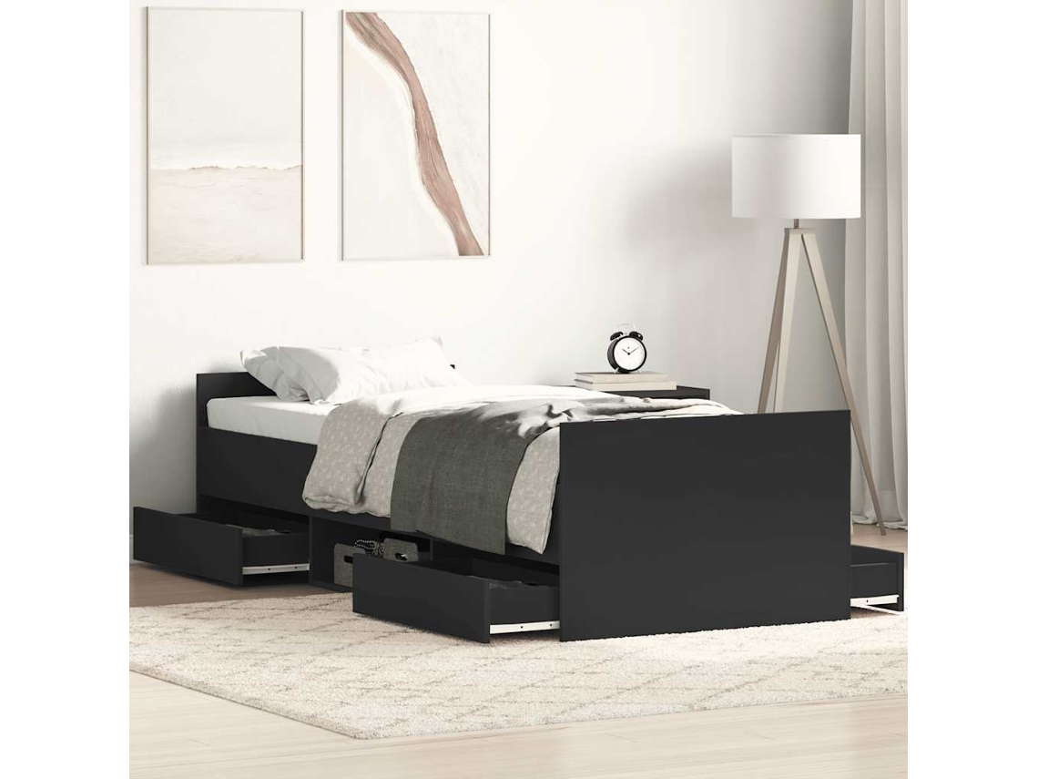 Vidaxl Estrutura De Cama C/ Painéis Cabeceira E Pés 90x200 Cm Preto