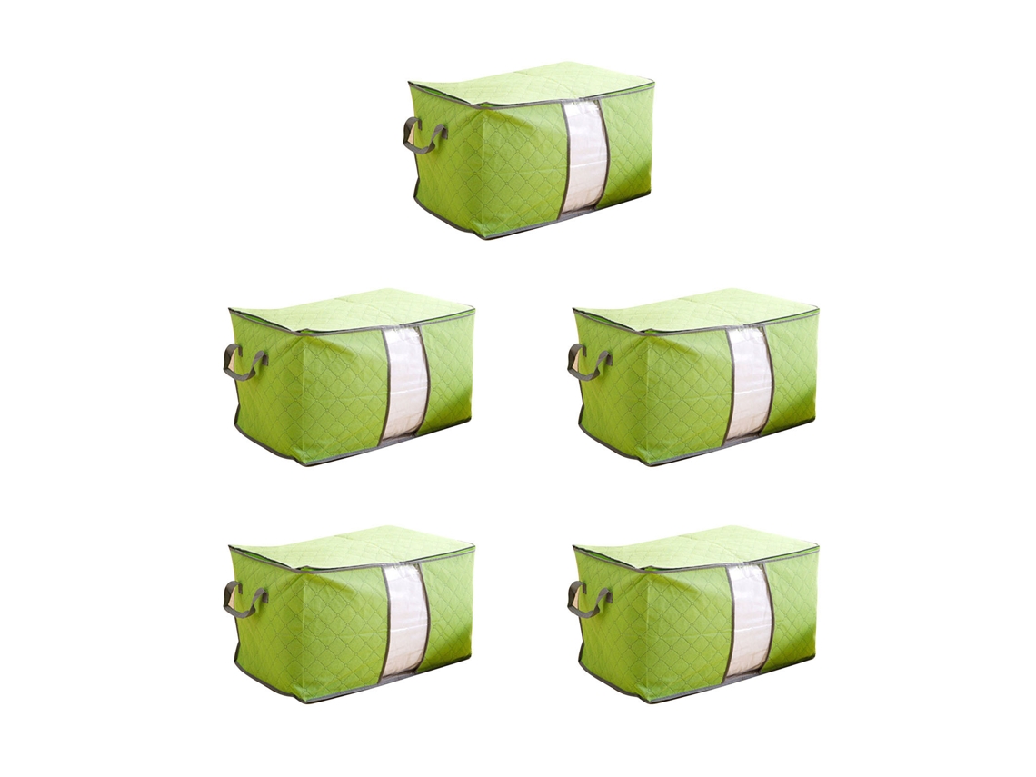 5 Bolsas de Armazenamento Dobrável para Roupas e Colchas Verde Resistente À Poeira com Painel Transparente