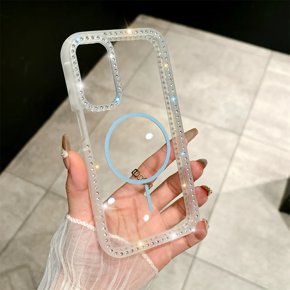 Capa Magnética Transparente Para Celular (samsung A36 5g Azul), Capa Rígida Com Glitter.