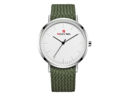 Relógio de Pulso Masculino de Negócio com Cinta de Tecido e Mostrador Redondo Clássico Verde Branco