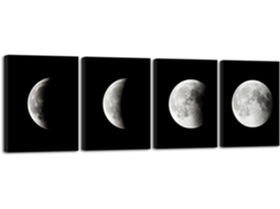4 Peças de Arte de Parede em Tela Preta e Branca com Fases Da Lua Arte Abstrata com Fosco e Vedação de Painel Acrílico ZMDECQNA