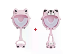 Escova de Dentes Infantil em Formato U com Desenho Animal, para Bebês Limpeza Bucal 360 Graus e Mordedor Silicone. GOKOCO