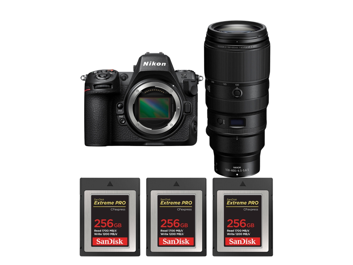 Z8 + Z 100 400mm F/4.5 5.6 Vr S + 3 Sandisk 256gb Extreme Pro Cfexpress Type B Máquina Fotográfica Híbrida Full frame + Ebook Pricedirect NIKON