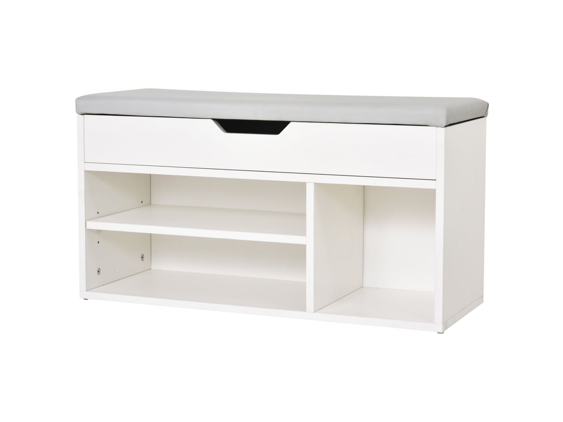 Banco de Sapateiro Mdf Cor Branco 80cm×30cm×43cm Homcom