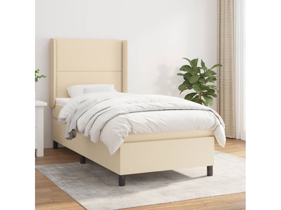 Vidaxl Cama Com Molas/colchão 100x200 Cm Tecido Cor Creme
