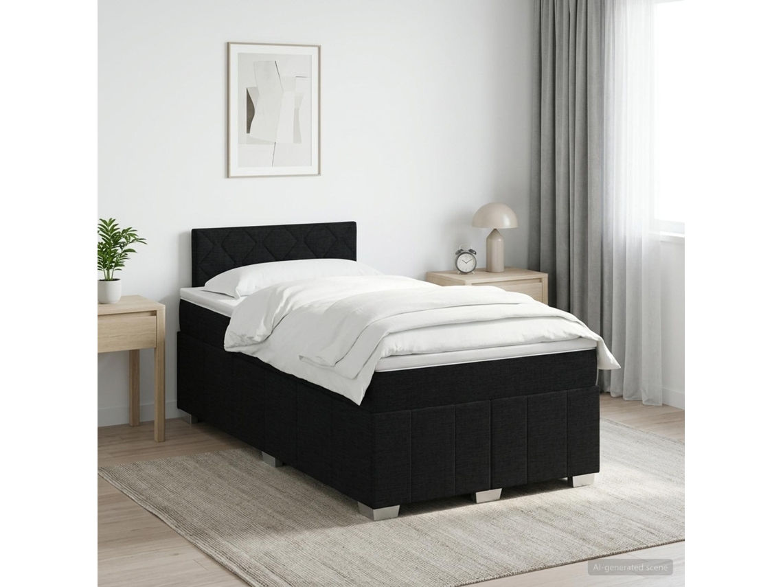 Vidaxl Cama Box Spring Com Colchão Preto 120 X 190 Cm Tecido