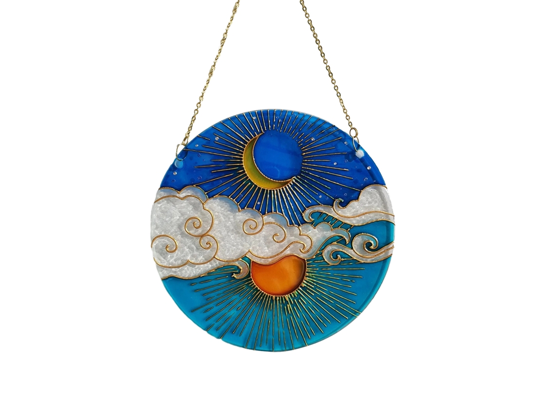 Decoração De Janela Com Sol Lua Nuvens De Acrílico Colorido