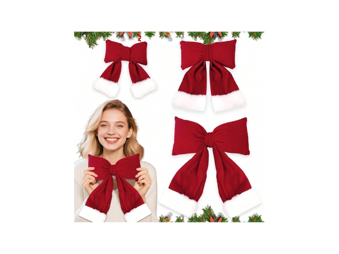 Lazo De Veludo De Natal Handmade 3d, Recheado Com Algodão, 3 Peças/3 Tamanhos, Decoração/acessório Para Árvore De Natal Igvtrade