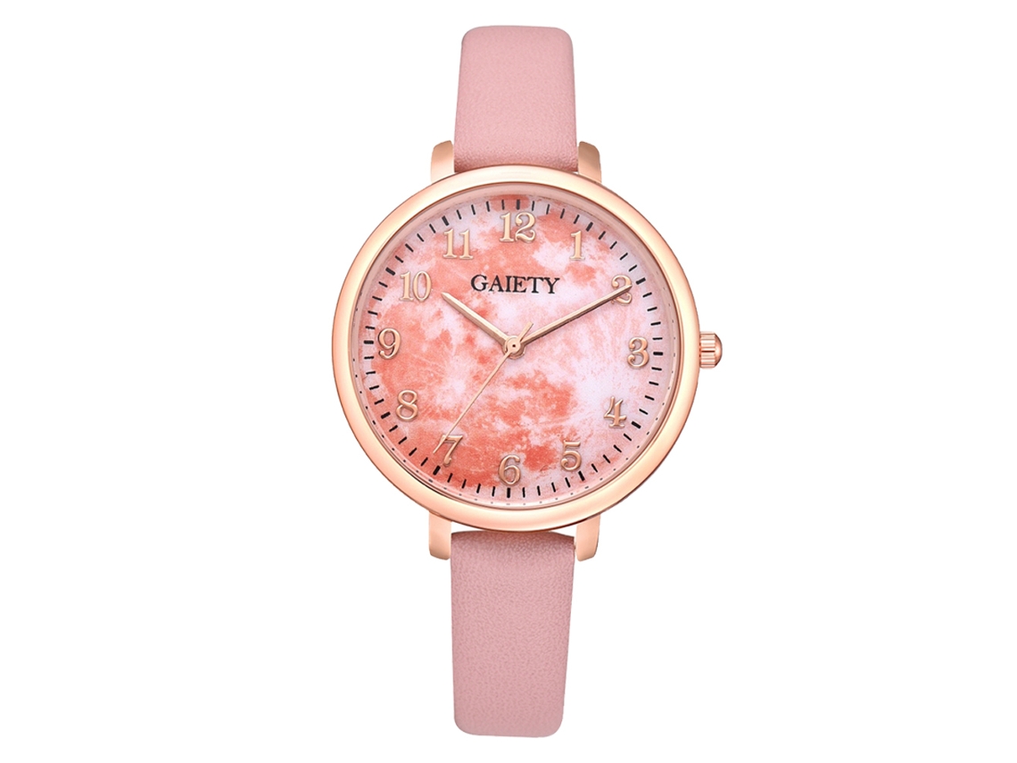 Relógio de casal com movimento de quartzo, pulseira de couro sintético, mostrador numérico, estilo moderno (rosa)