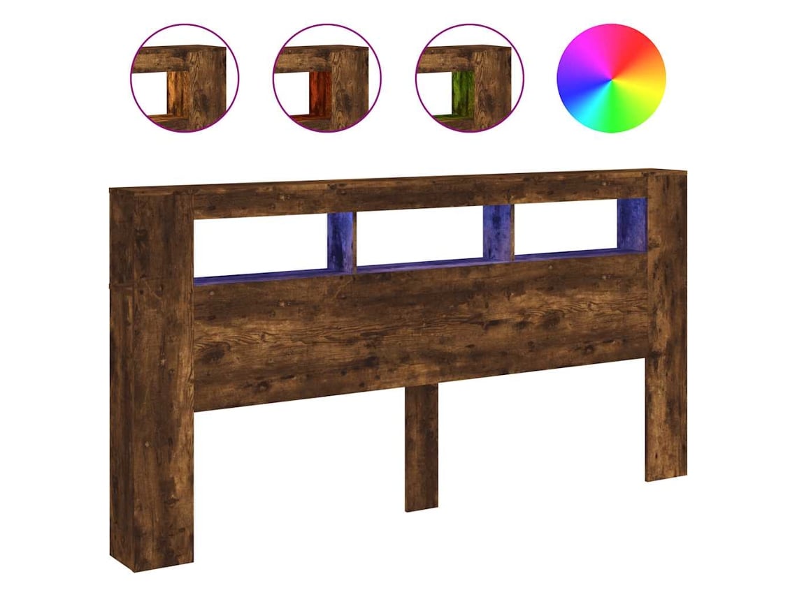 Cabeceira com Leds Derivados de Madeira Carvalho Fumado MAISON EXCLUSIVE (200x18,5x103,5 cm)