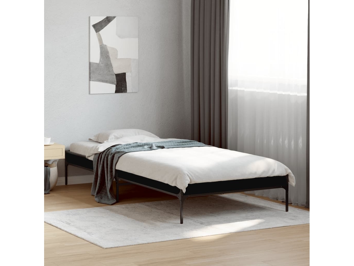 Estrutura De Cama 90x190 Cm Derivados De Madeira E Metal Preto