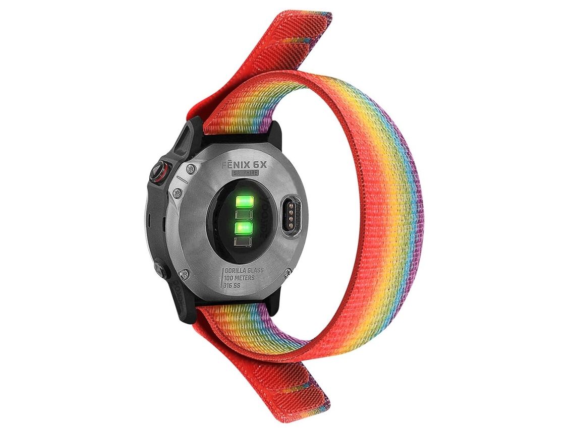 Bracelete de Nylon 26Mm Ajustável com Fita Mágica para Garmin Tactix 7 Pro/Fenix 7X/6X Pro Arco-Íris