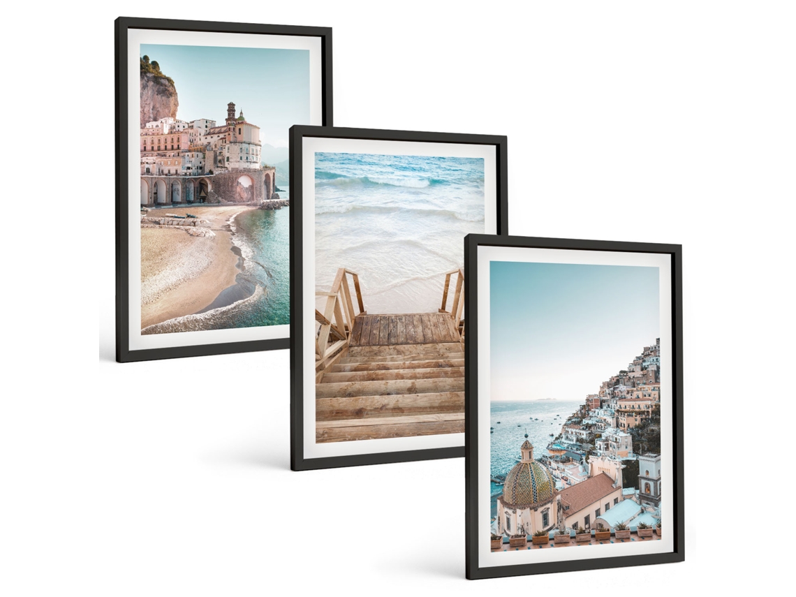 Conjunto De Pinturas Vistas De Praia Em Tons Pastel De Verão Espelharte (3 Peças 40x60 Cm)