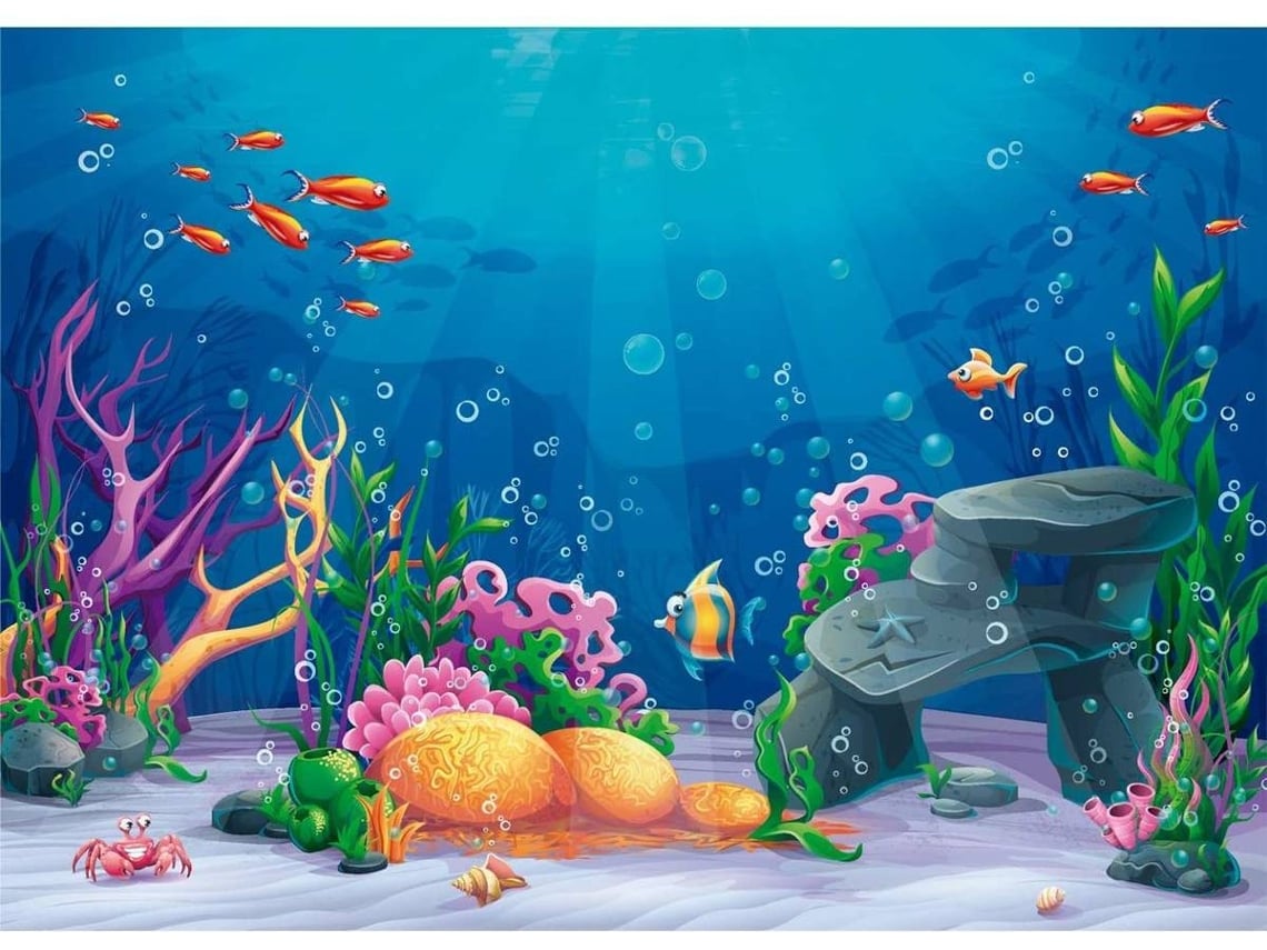 Painel de Parede OEDIM Infantil Fundo do Mar (Multicolor - 400x300cm - Papel  de Parede)
