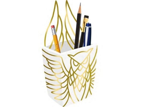 Porta Lápis De Metal Branco Dourado Hedwig Halmark