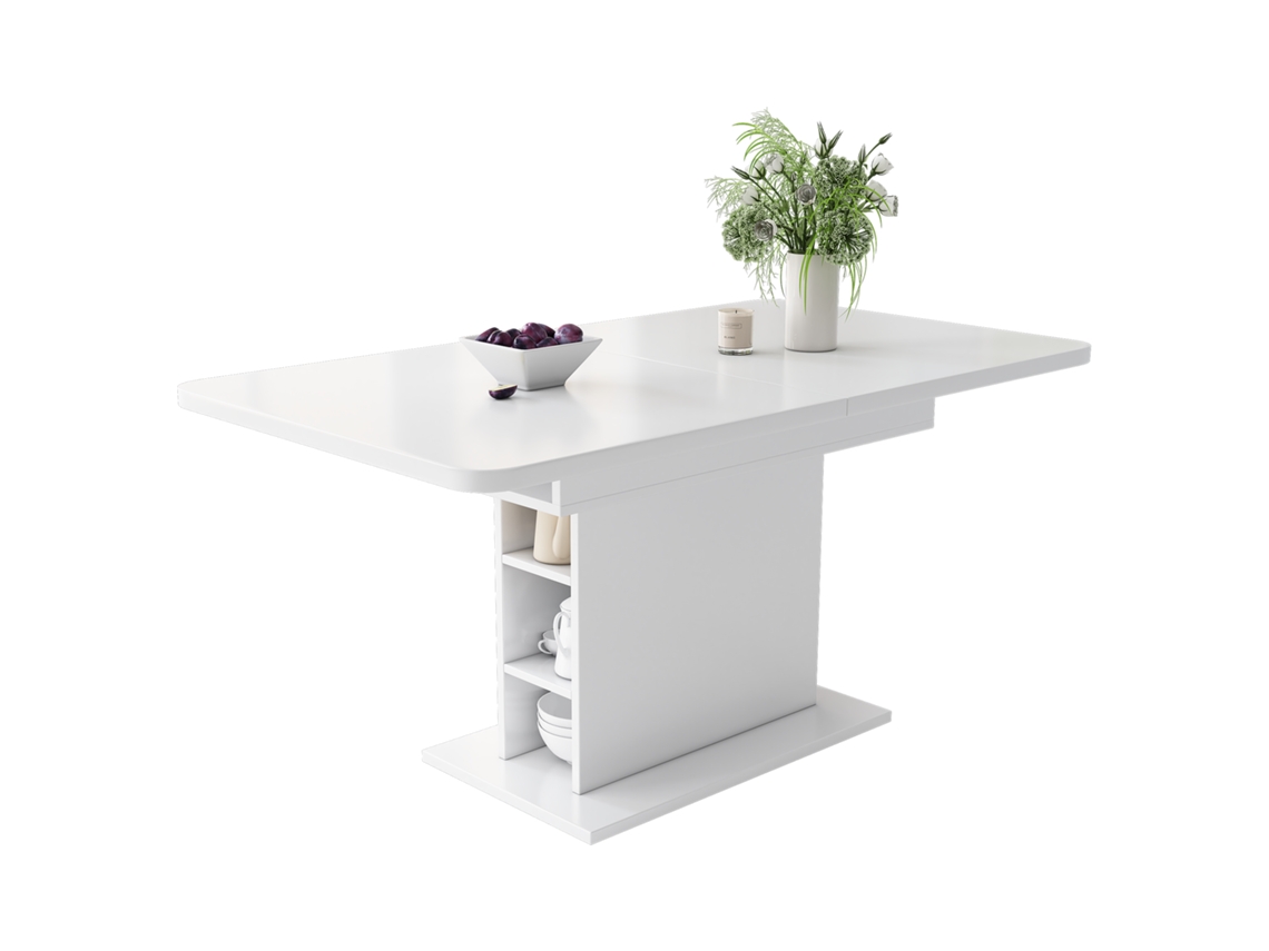 Mesa Extensível Retangular em Ferro Branco, para Cozinhas e Salas, 140x80cm PAPRIKA