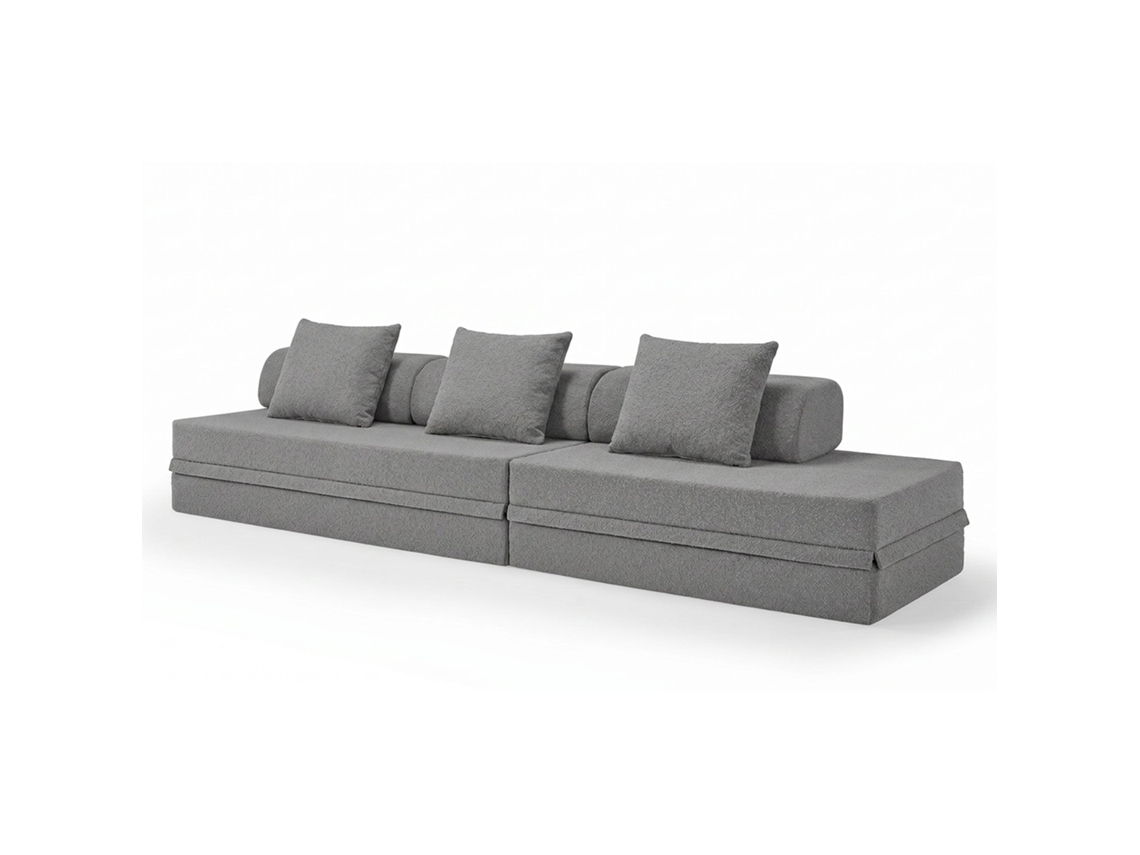 Sofá Modular 3+2 Lugares Convertível Bouclette Cinza Escuro SKOFFA