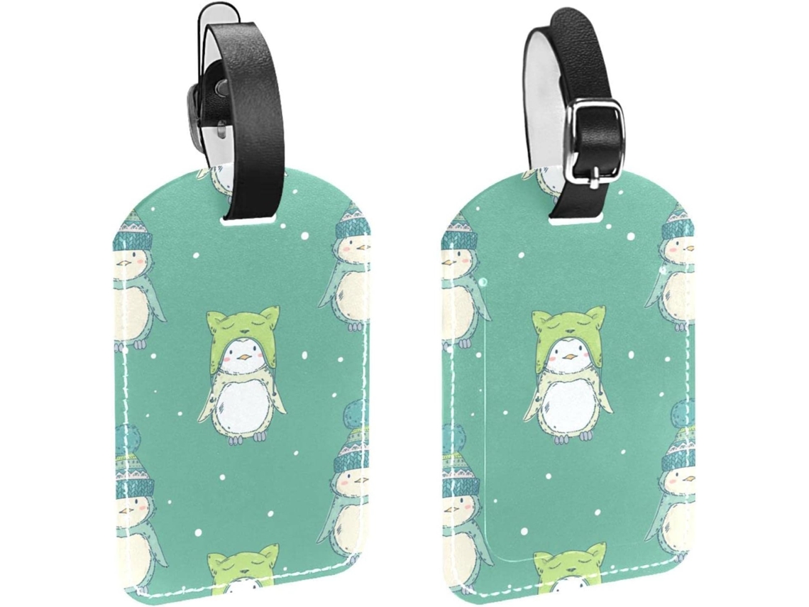 Conjunto De 2 Etiquetas Bagagem Em Couro Pu Com Estampa Pinguim