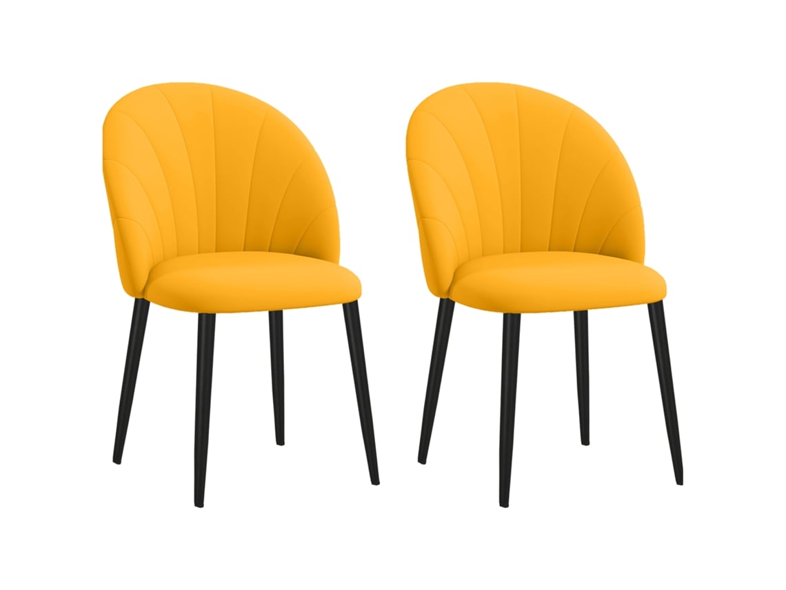 Cadeiras de Jantar 2unid., Veludo Amarelo, Encosto em Concha e Pés de Metal ESSÊNCIACASA