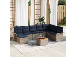 Vidaxl Conjunto De Sofá De Jardim 9 Unid. Cinza E Azul Marinho Vime Pe