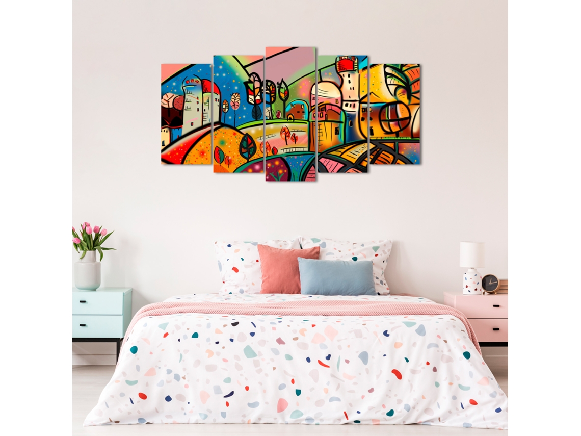 Quadro Moderno DEKOART Arte Abstrata, Moderna, Naïf, Casas (150x80 cm)