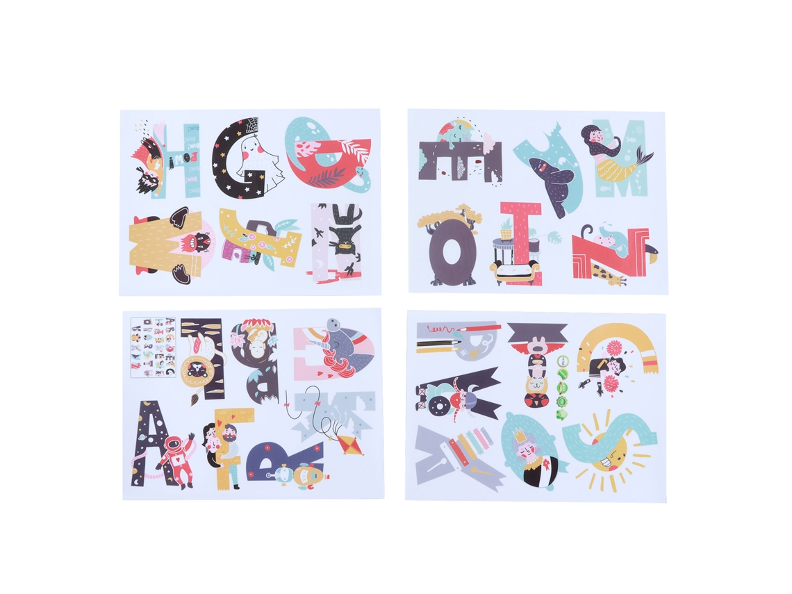 Rebe-4 Piezas De Adhesivos Abc Alfabeto Letras Animales Bonitos Para Niños Habitación Jardín De Infantes