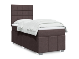 Cama Com Molas/colchão 90x190 Cm Tecido Castanho-escuro