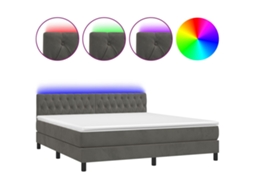 Cama Box Spring com Colchão LED Veludo Cinzento Escuro MAISON EXCLUSIVE (180x200 cm)