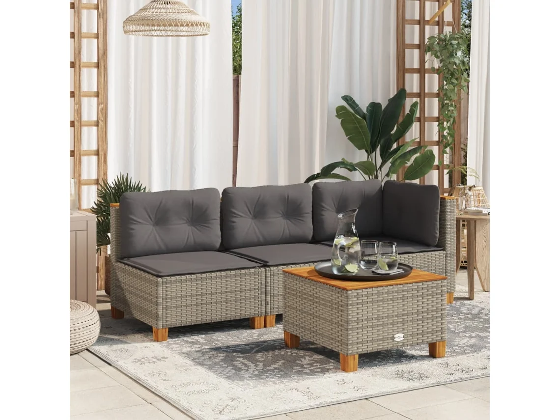 Sofá De Jardim Sem Braços Com Almofadas Vime Pe Cinza Dkd Home Decor