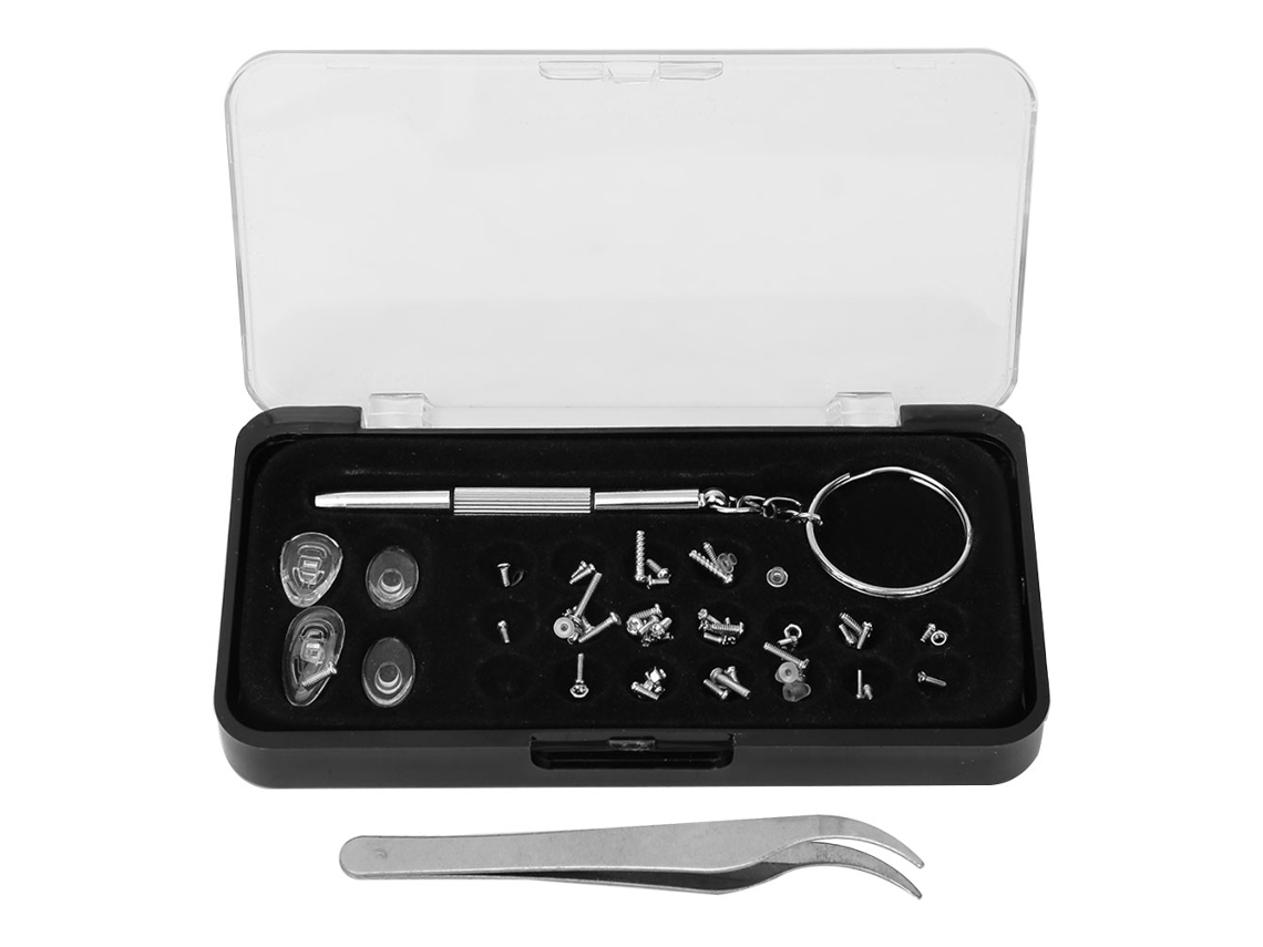 Kit De Ferramentas Para Reparar Óculos: Chave De Fenda, Alicate, Parafusos, Almofadas Nasais, Acessórios E Anéis De Silicone
