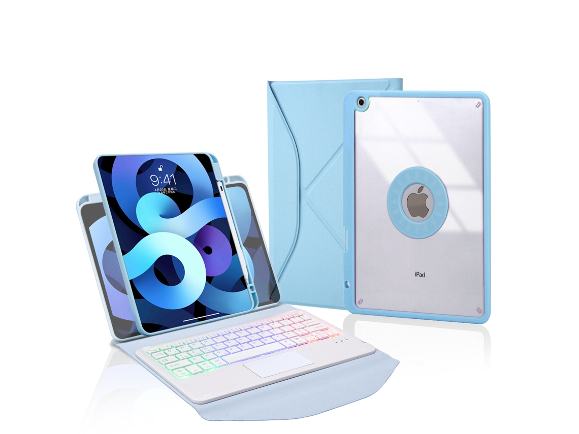 Lurelia Capa Com Teclado Bluetooth Para Ipad 9 10.2 Com Retroiluminação E Bandeja Para Canetas, Azul Celeste