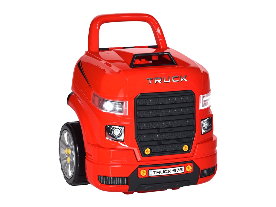 Oficina De Caminhão De Brinquedo Com Motor E 61 Acessórios Para Crianças De 3 A 5 Anos, Rodas E Alça, 40x39x47cm, Vermelha