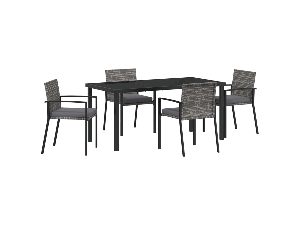 Conjunto 5 De Jantar Para Jardim De Vidaxl Cinza Rattan Sintético