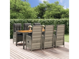 Vidaxl 7 Pcs Conjunto De Jantar P/ Jardim C/ Almofadões Vime Pe Cinza
