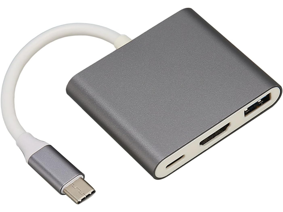 Hub Usb-c 3 Em 1, Adaptador Multiportas Fino Com Usb 3.0 Para Laptops