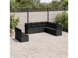 Vidaxl 9 Pcs Conjunto De Sofás P/ Jardim C/ Almofadões Vime Pe Preto