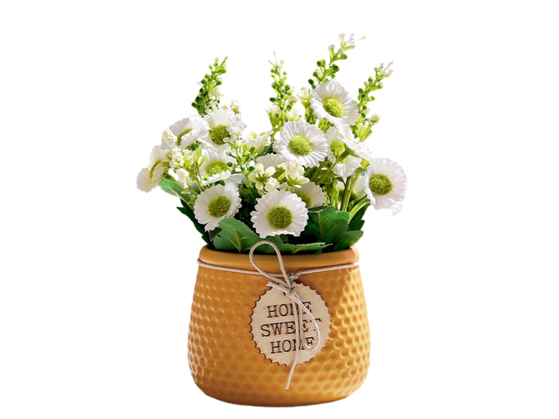 Flores Artificiais em Vaso Pequeno Vaso de Cerâmica Decoração de Mesa Interior NEVEANCE