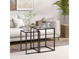 Conjunto de 2 Mesas de Centro Modernas em Aço e Vidro Temperado, Compactas e Empilháveis, Cor Preta para Decoração Elegante MEGA ECHO TRADE SHOP