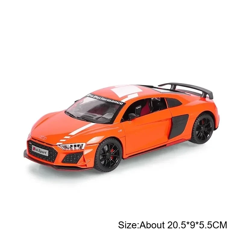 (r8 V10 Laranja) Escala 1:24 - Modelo De Carro Esportivo Em Miniatura, Feito De Metal Fundido, Com Funções De Som E Luz.