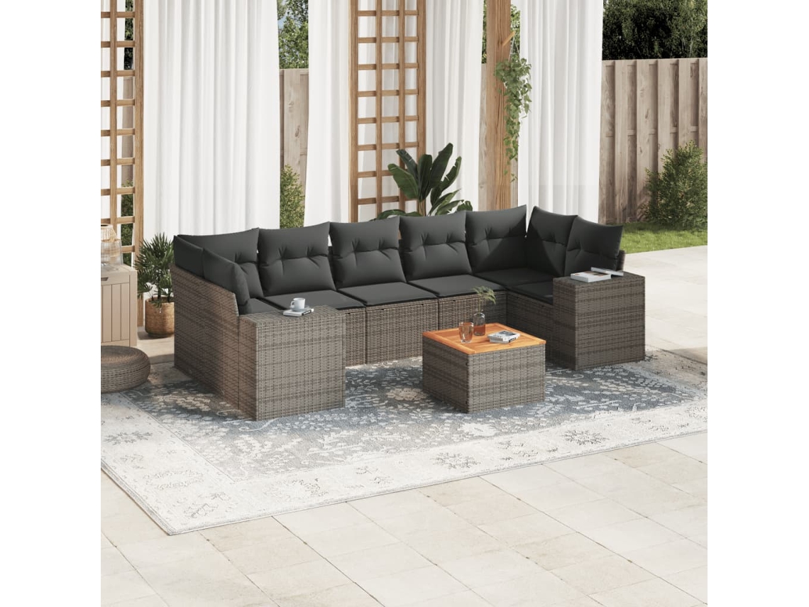 Vidaxl 8 Pcs Conjunto Sofás De Jardim C/ Almofadões Vime Pe Cinzento