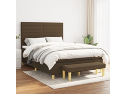 Vidaxl Cama Com Molas/colchão 140x190 Cm Tecido Castanho-escuro