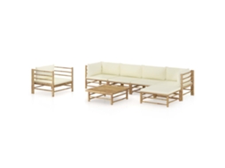 Vidaxl 7 Pcs Conj. Lounge P/ Jardim Em Bambu C/ Almofadões Branco Nata