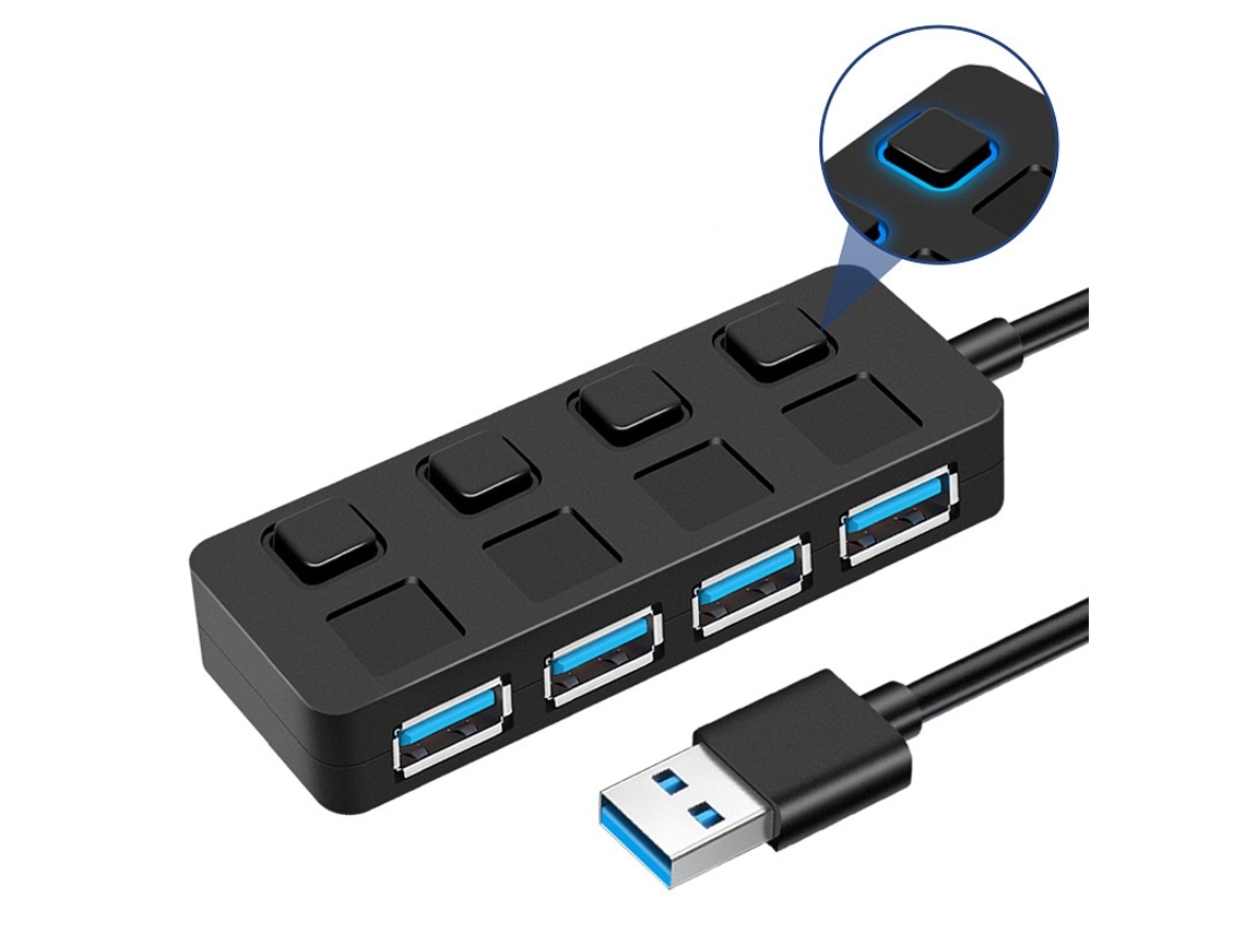 Estação De Ancoragem Bestvite 4 Em 1 Hub Usb Indicador Led Interruptor Divisor Flash Drive Preto