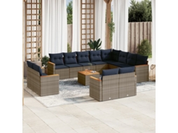 Vidaxl Conjunto De Sofá De Jardim Com 13 Peças E Almofadas Em Rattan Sintético Cinza