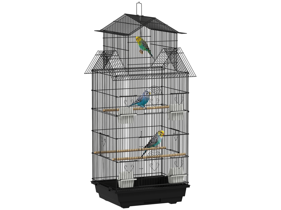 Gaiola Pássaros Aço 50,5x41x104 Cm Comedouros Balanço Preta