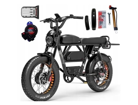 Bicicleta Elétrica LANKELEISI X-Black Kinght 2000W 48V 45Ah 48Km-H 280Km 20 Motores Duplos Fabike