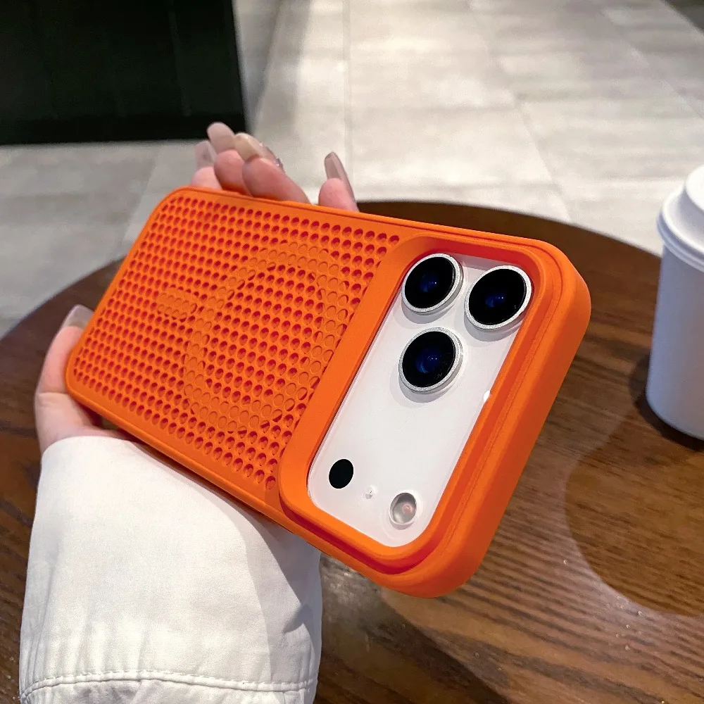 (laranja, Iphone 17) Capa Para Celular Com Design Em Malha Perfurada Para Dissipação De Calor, Compatível Com Magsafe.